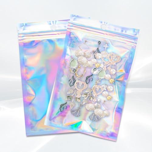 100Pcs Holographic Resealable Bags, 4x6 inch Packaging Foil Pouch Motomy Mylar Food Storage Bag Great for Small Business and Party Favor 