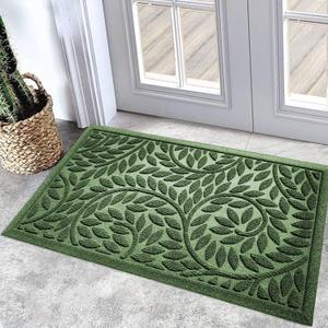 Bulijojo Front Door Mat Entrance,Durable Heavy Duty Welcome Mat,Thick Absorbent Natural Rubber Non Slip Mat,Sturdy Entryway Green, 17"x30" (1'5" x 2'6" (Leaf))