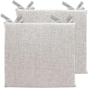 Lifup 2 Pack Chair Cushion Memory Foam Pads, Square Non-Slip Thick Dining Chair Cushions with Ties and Removable Cover for Home Office Restaurant Chair Pads Grey 15 x 14 Inch