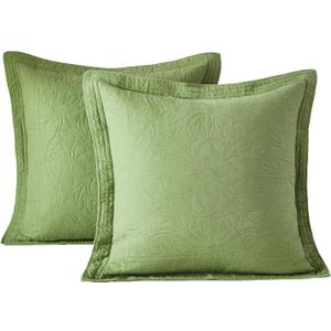 WINLIFE 100% Cotton Quilted Euro Sham Covers, 2 Pack Cotton 26'' x 26'' Pillow Covers, Soft and Breathable Euro Shams, Square Pillow Shams, Olive Green