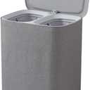 2-Section Laundry Hamper with Lid & Removable Bags, Foldable Clothes Sorter Organizer for Bedroom/Bathroom, 600D Oxford Fabric Storage Bin Portable Clothes Organizer for Home, Dorm, Apartment (50L)