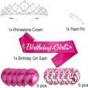 Birthday Girl Sash and Rhinestone Tiara Kit, Silver Letter Hot Pink Birthday Sash Balloons Crystal Silver Tiara Crowns for Girl Birthday Gift Ideas Party Decorations