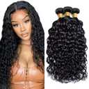 26 28 30 Inch 1b Bundles Human Hair Water Wave Bundle Mixed Length 3 Bundles GveoXvo Natural Color Wet and Wavy Bundles Human Hair (#1B Black WT)