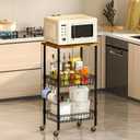 Homeiju Rolling Kitchen Storage Cart, 3-Tier Storage Rack on Caster Wheels with Adjustable 2 Baskets, Coffee Station Cart Rack Shelf Organizer for Living Room Office, Balcony, Rustic Brown/Black