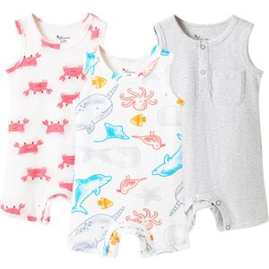 Baby Boy Sleeveless Rompers - 100% Cotton, Breathable & Skin-Friendly for Spring & Summer Home Play Etc.