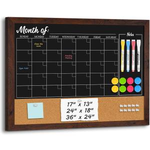 4 THOUGHT Chalkboard Calendar Corkboard Combo 36" x 24", Rustic Brown