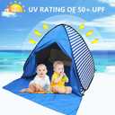 Pop Up Beach Tent Shade Sun Shelter UPF 50+ Canopy Cabana 2-3 Person for Adults Baby Kids Outdoor Activities Camping Fishing Hiking Picnic Touring(Dark Blue Stripes), 64.9 inches x 59 inches x 43.3 inches