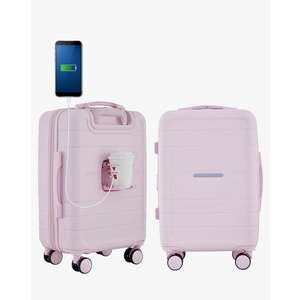 French Connection St. Martin Carry-On Luggage with Cup Holder/USB Ports, Pink A Boo, 15.4 x 9 x 22 inches