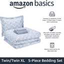 Amazon Basics Twin/Twin XL Comforter Bedding Set with Printed Sheets, 5-Piece, Gray Leaf, Lightweight Microfiber Bed-in-a-Bag, Machine Washable