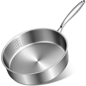 EWFEN 12 Inch Tri-Ply Stainless Steel Frying Pan, Compatible with All Cooktops Up to 600, Large Frying Pan Induction-Ready Skillet, Dishwasher and Oven Safe, Even Heat