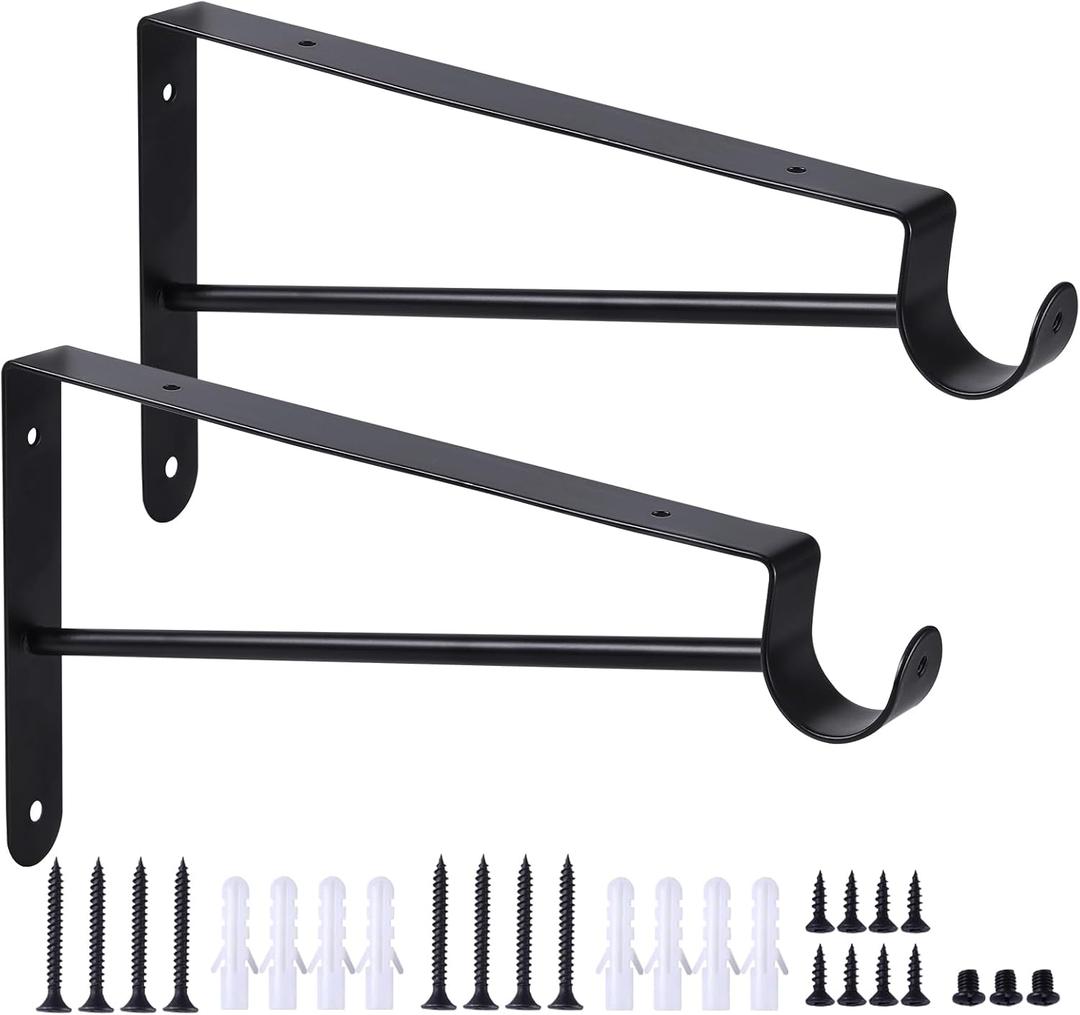 Closet Rod Bracket Heavy Duty, Wall Mounted Closet Shelf Brackets, Metal Closet Shelf Brackets with Rod Support, Black,2 Pack