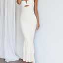 houstil Women's Strap Wedding Guest Dress Wrinkles Mesh Bodycon Party Maxi Cocktail Cut Out Clubwear Summer (White, M)