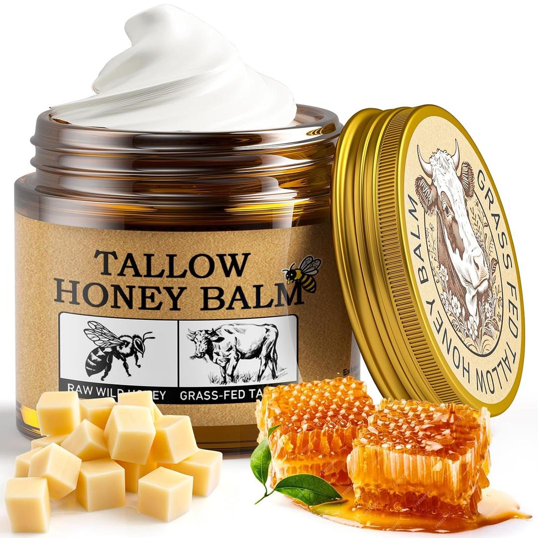 MINIBIRD Beef Tallow for Skin, Natural Facial Tallow and Honey Balm with Raw Honey Moisturizer for Face, Body & Hands - Suitable for All Skin, 1.76oz, Gold