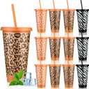 12 Pcs Safari Party Plastic Cups with Lid Straw 24 oz Cheetah Plastic Drink Cups Reusable Bulk Leopard Tumblers for Cheetah Theme Party Favors Birthday Gifts Animal Print Decorations