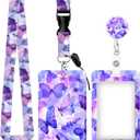 ID Badge Holder with Retractable and Detachable Lanyard, Cute Badge Reel Breakaway Lanyard with Carabiner Clip for Women, Teachers, Nurses, Students, Perfect Work and Office(Blue Purple Butterfly)