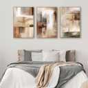 Large Framed Canvas Wall Art - Natural Float Framed Brown Abstract Picturtes for Living Room Decor Brown Abstract Painting Artwork Prints for Bedroom Kitchen Home Office Decor 72" X 36" Set of 3