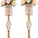 24in Metal Diamond Crystal Wedding Centerpiece Vases for Tables Set of 2, Gold Versatile Tall Flower Holders Centerpiece Flower Stands for Wedding Party Reception Dining Room Living Room Dcor (2 Pcs - Large)