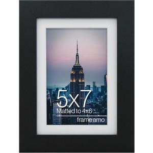 Frame Amo 5x7 Black Picture Frame with 3.5x5.5 White Mat Opening for 4x6 Image, 1 Inch Border, Acrylic Face, for Wall or Table