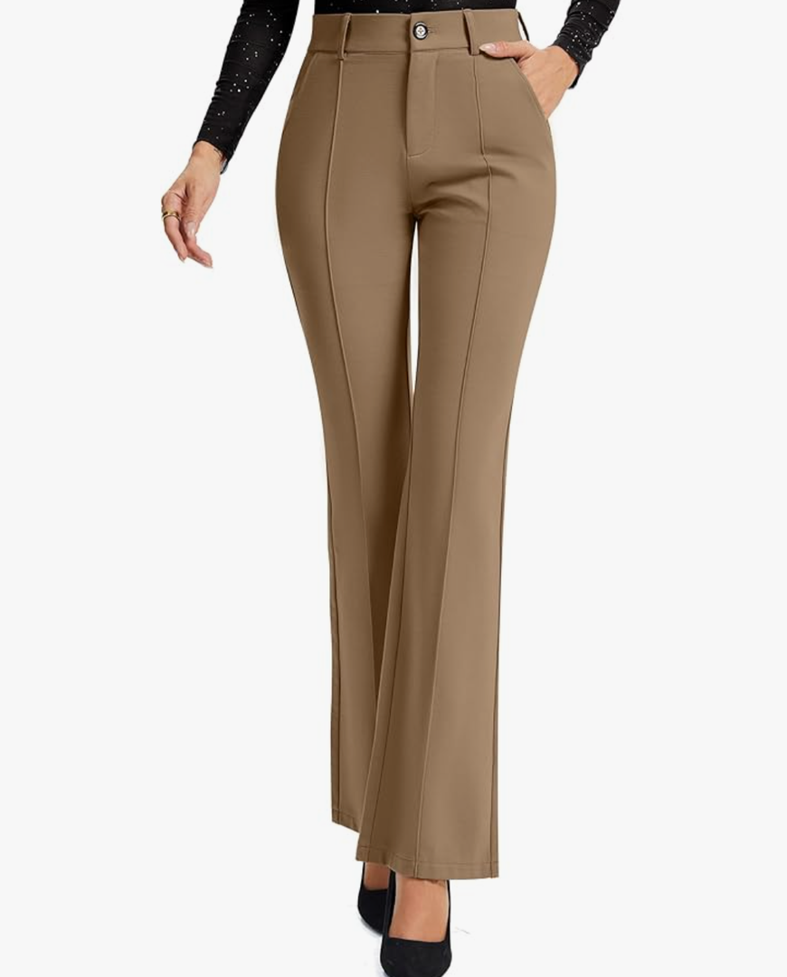 FUNYYZO Dress Work Pants Women's Stretchy Bootcut Leg Button Slacks Trousers with Pockets Casual Outfits Size S