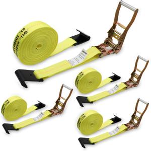 Ratchet Straps Heavy Duty 4 Pack 2" x 30', Ratchet Tie Down Strap with Flat Hook, 10,000 Lbs Break Strength, Cargo Straps Ratcheting for Truck Flatbed Trailer, Yellow