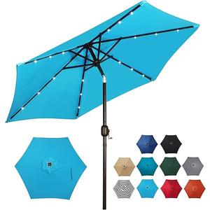 Blissun 7.5 ft Solar Umbrella, 18 LED Lighted Patio Umbrella, Table Market Umbrella (Light Blue)