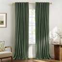 100% Blackout Shield Green Linen Blackout Curtains for Bedroom 102 Inches Long, Back Tab/Rod Pocket Living Room Drapes, Thermal Insulated Blackout Curtains 2 Panels Set, 50" W x 102" L,Loden