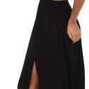 Forever 21 Women's Sleeveless Plunging V-Neck Maxi Dress with 2 Elastic Cutouts at the Side and Side Slit, Black, M (Black, M)