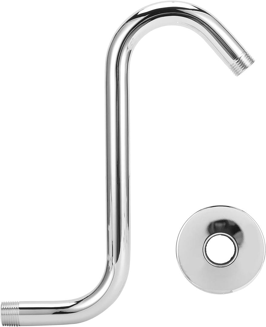 8" Shower Head Extension Arm, S Shaped Shower Head Riser Pipe Standard 1/2" Connection Flange High Rise Goose Neck Shower Arm Extension for Bathroom Accessory