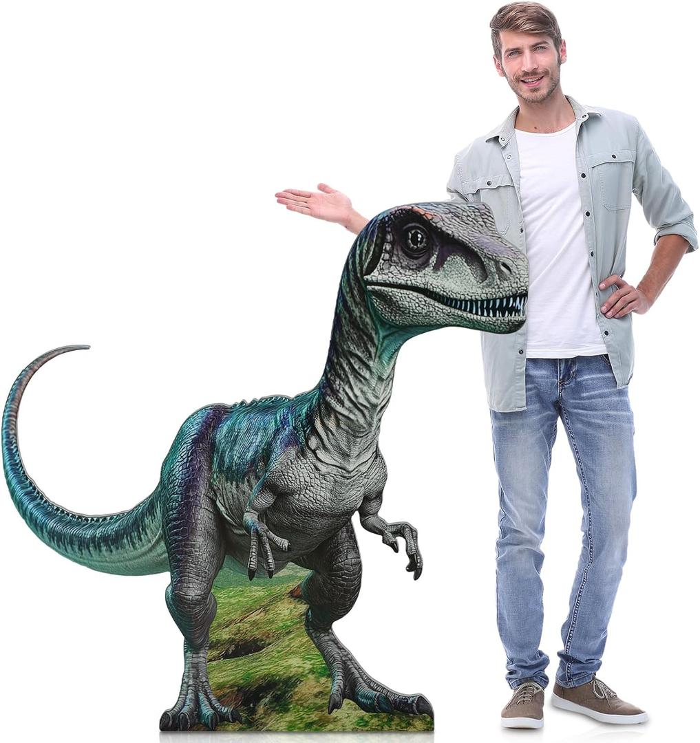Colingmill 4 ft Life Size Velociraptor Dinosaur Cardboard Standup Cutout Jurassic Birthday Party Decoration Photo Prop PVC Cutout Dinosaur Theme Party Photo Prop for Animal Jurassic Theme Supply