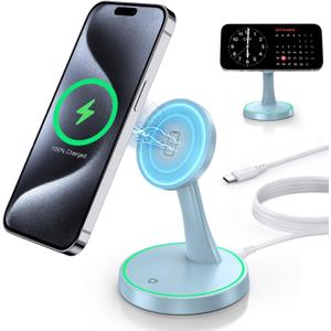 Magnetic Wireless Charger Stand 15W Fast Mag-Safe Charger for iPhone 17 /17 pro/ 17 Air/ 17 pro max 16/15/14/13/12 Series Magnet Wireless Charging Station/Pad with Sleep-Friendly Light for AirPods