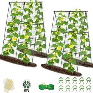 2 Pack Cucumber Trellis 32" L x 48" H, A-Frame Garden Trellis for Climbing Plants Outdoor, Vegetable Trellis for Raised Bed, Support for Squash Pea Zucchini Grape Flowers Tomato