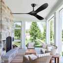 ABZ Ceiling Fans without Lights - 52 Inch Modern Ceiling Fans no Lights with Remote Control, Black 3 Blade Solid Wood Indoor Outdoor Ceiling Fans for Patios Living Room Bedroom