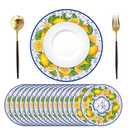 50 Pack Lemon Paper Placemats Disposable 50 Pack 13.7 Inch Cyan Blue Tiles Lemon Fruit Round Place Mats Summer Table Mats for Kitchen Dining Party Decoration (Mats Only)