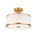 Edwarmlux 3-Light Semi Flush Mount Ceiling Light Fixture, 12.6" Gold Drum Light with White Fabric Shade, Modern Close to Ceiling Light for Living Room Bedroom Dining Room Kitchen Hallway Entry Foyer