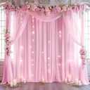 10ft x 10ft Pink Backdrop Curtain with Lights String for Parties, Sheer Tulle Wedding Photo Backdrops Drapes for Baby Shower Birthday Party Decorations Background for Photography