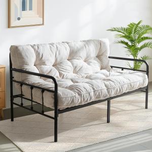 MAXYOYO 6" Futon Mattress Full Size, Tufted Futons Sofa Couch with Twisted Rope Design Edging, Thick Corded Fabric Floor Mattress for Adults, Shredded Foam Filling (Frame Not Included), Beige