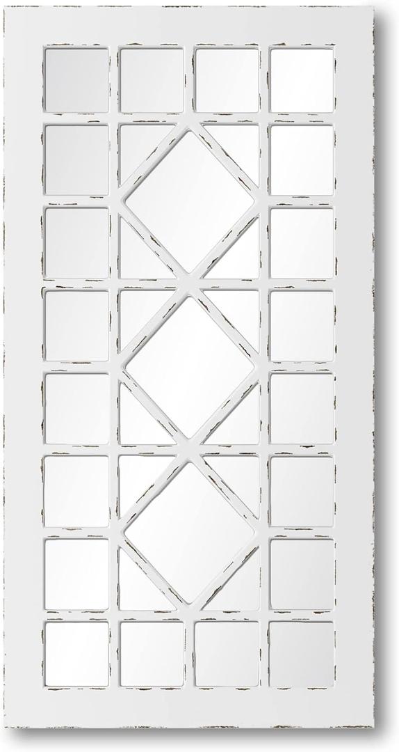 Barnyard Designs 54x24 Windowpane Wood Farmhouse Wall Mirror, Large Rustic Wooden Rectangle Window Pane Frame Vintage Decor, Entryway Hallway Mirror, Ivory