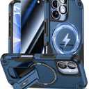 Goton for iPhone 17 Case with Privacy Tempered Glass Screen Protector & Camera Lens Protector, Compatible with MagSafe, Invisible Kickstand, Shockproof Phone Cover, Blue