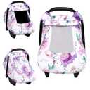 Car Seat Cover Baby, HNHUAMING Infant Car Seat Covers Canopy for Baby Girl Boy, Cozy & Windproof Newborn Carseat Covers Minky Dot Backing Stroller Cover with Breathable Mesh Window, Purple Flower