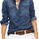 luvamia Denim Shirt Women Chambray Jean Western Shirts Long Sleeve Button Down Tops,Xlarge