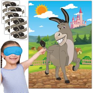 Joy Bang Pin The Tail on The Donkey for Kids with Tail Stickers and Eye Masks, Boys Girls Birthday Party Games Activities Crafts Decorations, Carnival Fiesta Party Supplies Favors Gifts for Children