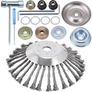 10 Inch Rotary Steel Wire Brush Cutter Trimmer Head Weed Blade Cutter with Adapter Kit Compatible with Stihl, Husqvarna,String Trimmers, Gardening Lawnmower, Moss Grass Rust Removal