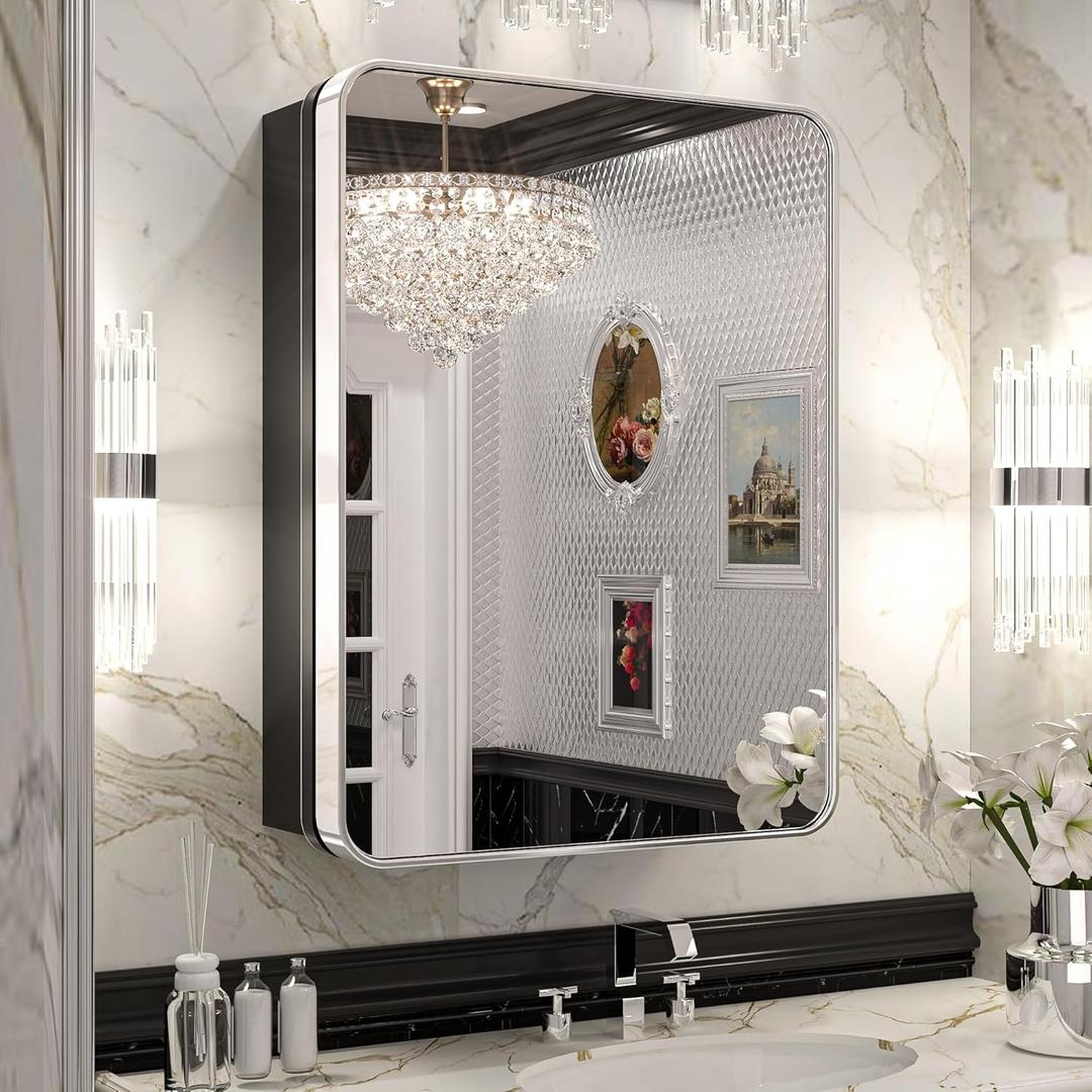 Keonjinn 20"x26" Chrome Recessed Medicine Cabinets for Bathroom with Mirror
