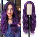 YBYMCAI Long Purple Wavy Wigs for Women Middle Part Dark Purple Wig 26 inch Natural Curly Synthetic Wig Heat Resistant Fiber Wigs for Daily Party Use