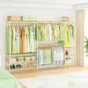 Ulif E11 Heavy-Duty Garment Rack, Metal Freestanding Clothes Rack and Closet Storage Organizer System with 8 Shelves and 4 Hanger Rods, (73.2-97.6)" W x 14.5" D x 71.2" H, Load 1034 LBS, Gold