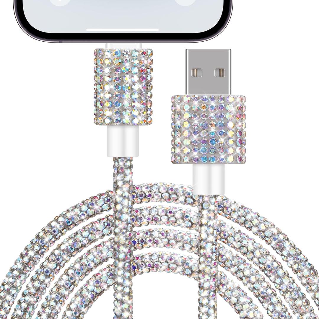 for iPhone Charger Cord [MFi Certified] USB A to iPhone Cable Bling Sparkling Diamond Fast Charging Cords for iPhone 14 13 12 11 Plus Pro Max iPad 9th 8th 7th Gen USB Cable 4FT for Women Man