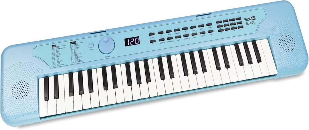RockJam 49 Key USB Keyboard Piano with Lessons & Keynote Stickers (Baby Blue)