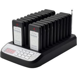Restaurant Buzzer System, 20 Wireless Pagers Buzzers for Restaurants, Set with Vibration, Flashing and Buzzer, Restaurant Pager System for Church, Hospital, Bar, Hotel,Truck (Black) (Twenty)