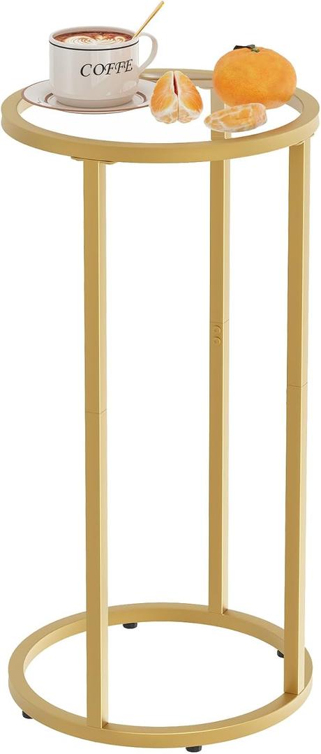 Easy Paws C Table Side End Table, Small Round Couch Sofa Tray Snack Table for Living Room, Bedroom,Accent Coffee Table,TV Tray Table for Small Space, Nightstand with Metal Frame(Gold) (Single)