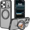 IYH 360 Rotatable Magnetic Case for iPhone 17 Pro Max, Military-Grade Shockproof Phone Cover with Matte Translucent Back(Black)